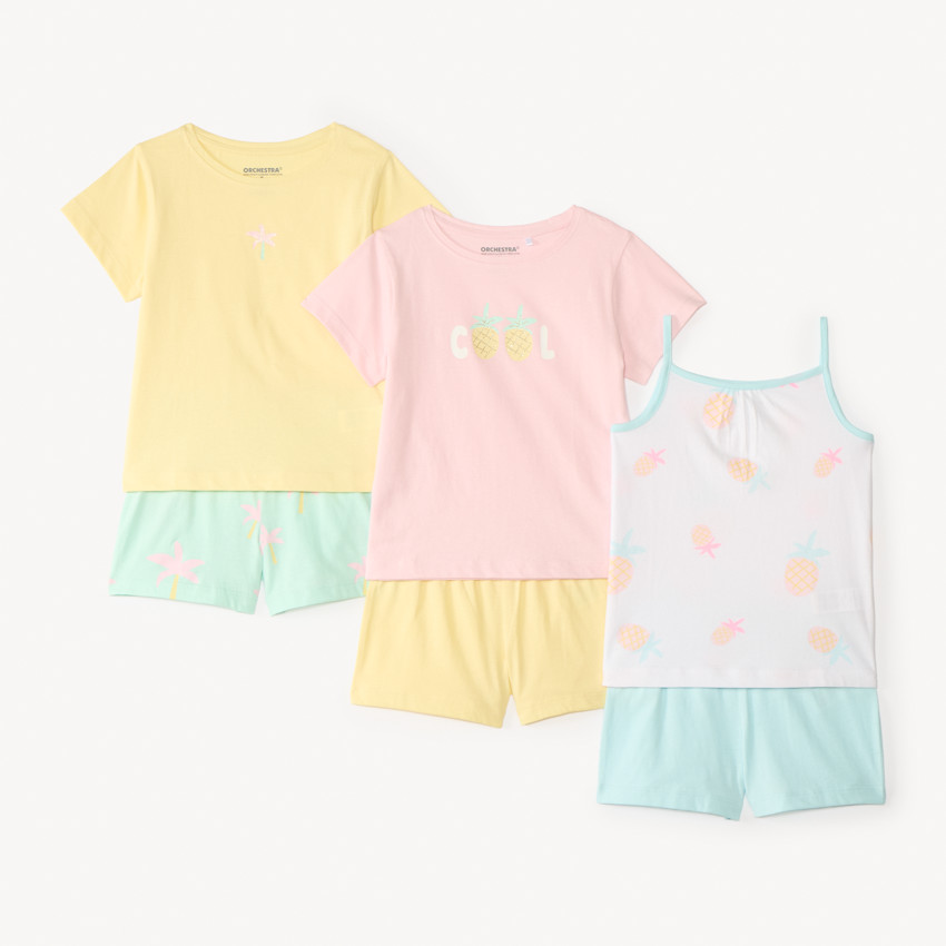 Lot de 3 sets de pyjamas courts 2 pièces fantaisie pour fille