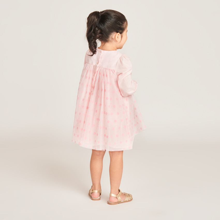 Robe de cérémonie bi-matière imprimé fleurs pour bébé fille 