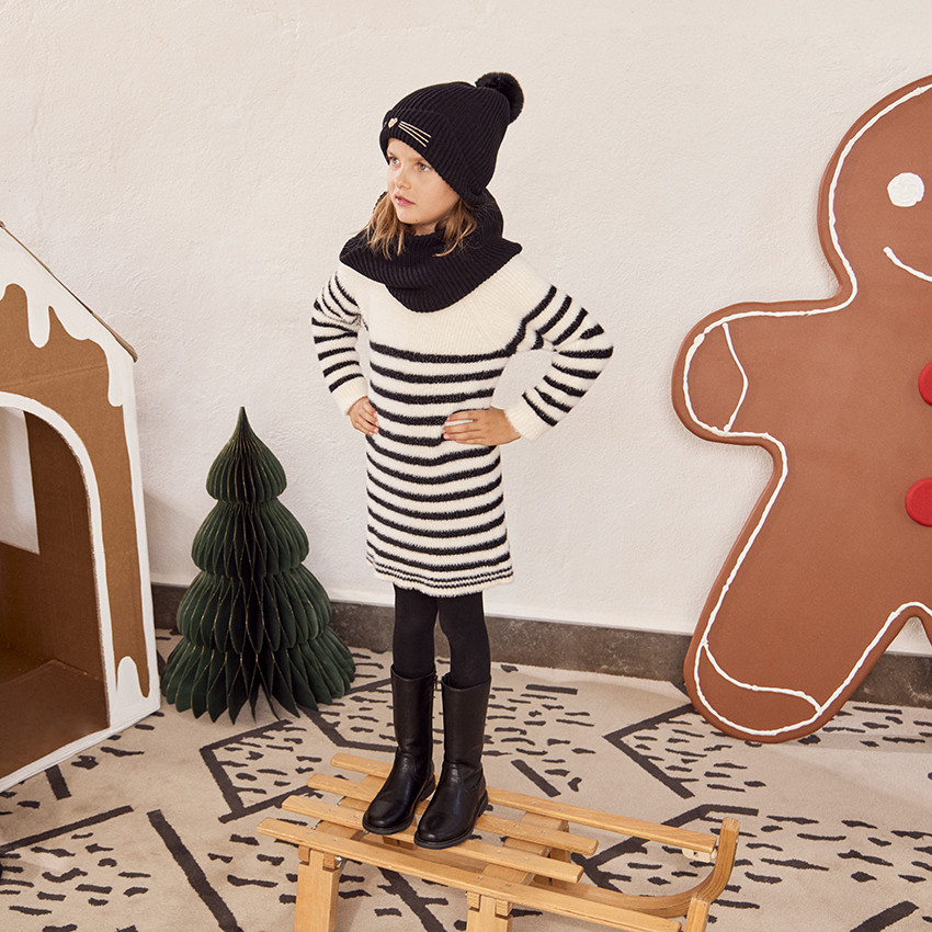 Robe effet fourrure en tricot côtelé et rayé pour fille 