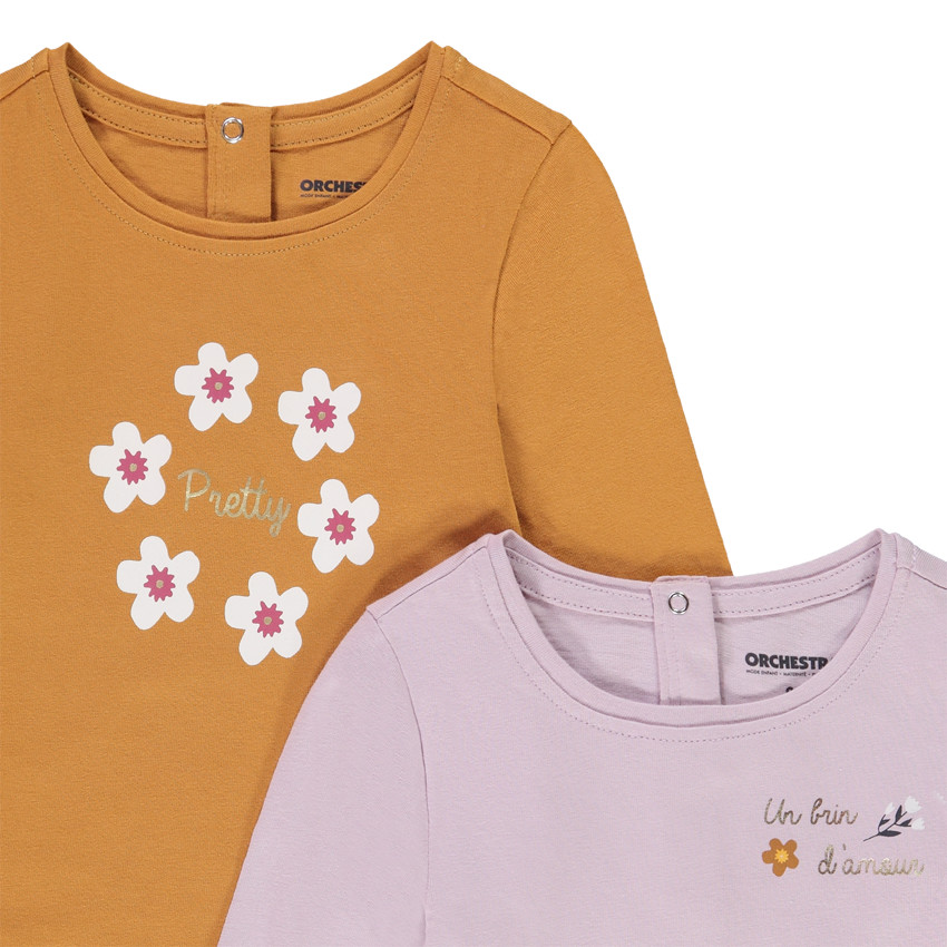 Lot de 4 t-shirts manches longues en coton pour bébé fille  