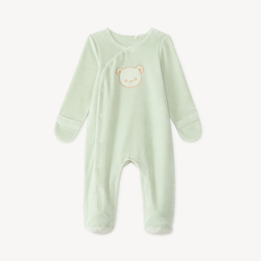 Dors-bien bébé en velours bébé broderie ourson