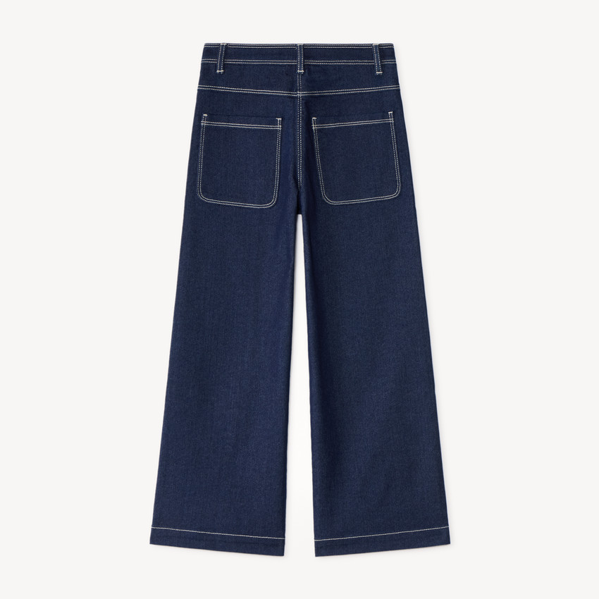 Jean fille coupe large uni avec poches plaquées 