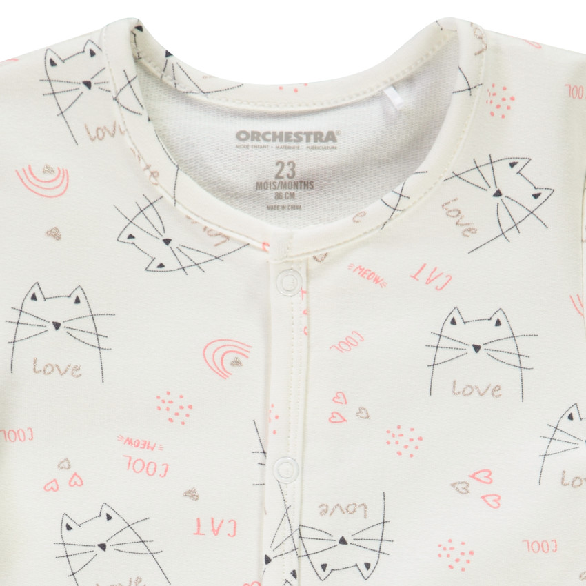 Dors-bien molletonné en jersey imprimé chats pour bébé fille 