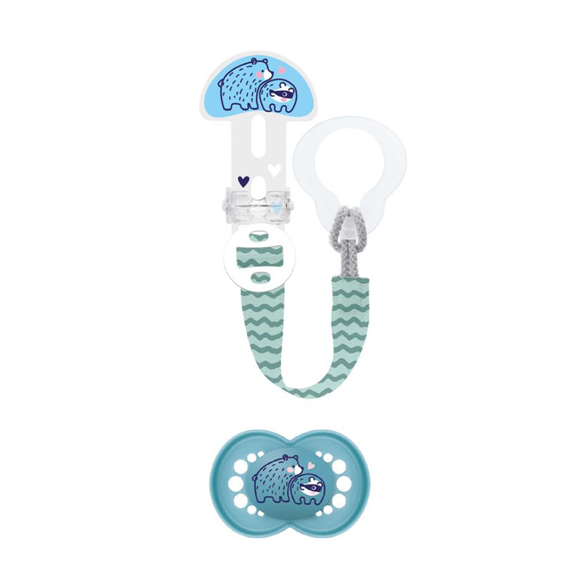 Kit sucette silicone Original 18M+ + attache-sucette réglable (modèle aléatoire) 