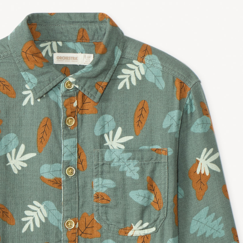 Chemise manches longues imprimé feuillage pour garçon 