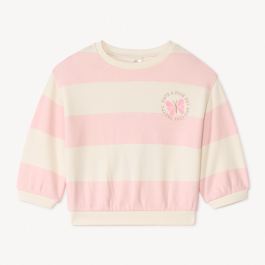 Sweat molleton oversize rayé et brodé pour bébé fille