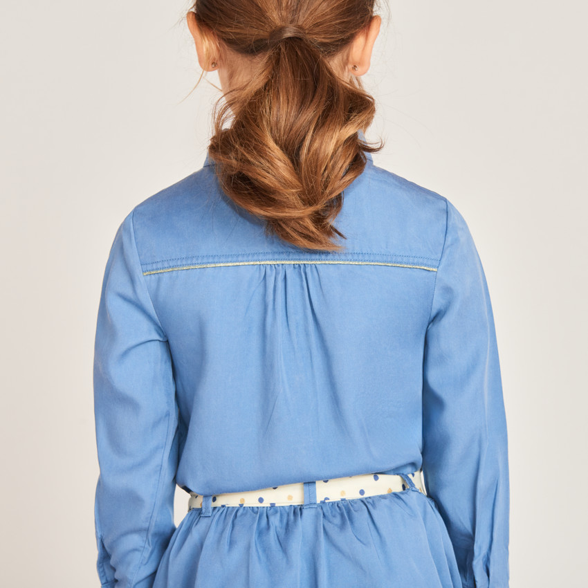 Robe chemise manches longues avec ceinture pour fille 