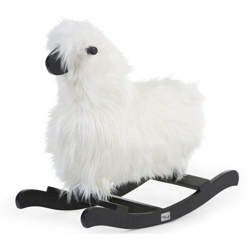 Mouton à bascule sur Base Teak - Blanc/noir 