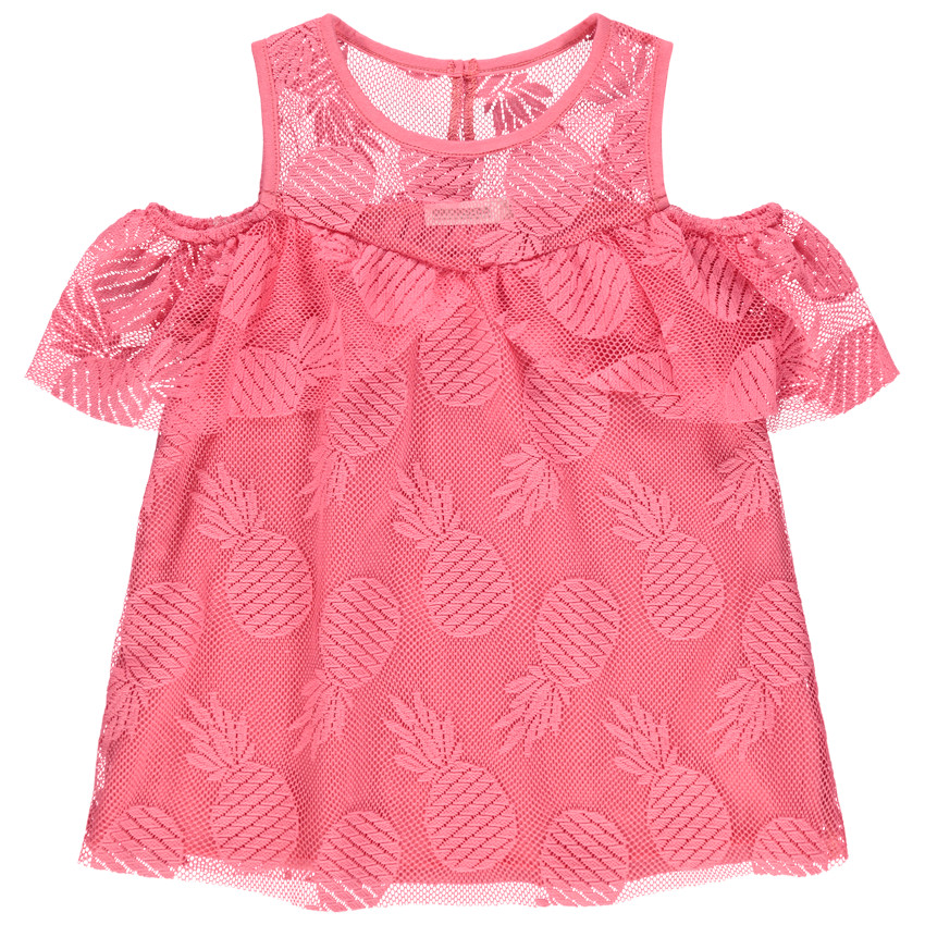 Top en tulle à épaules dénudées motif ananas 