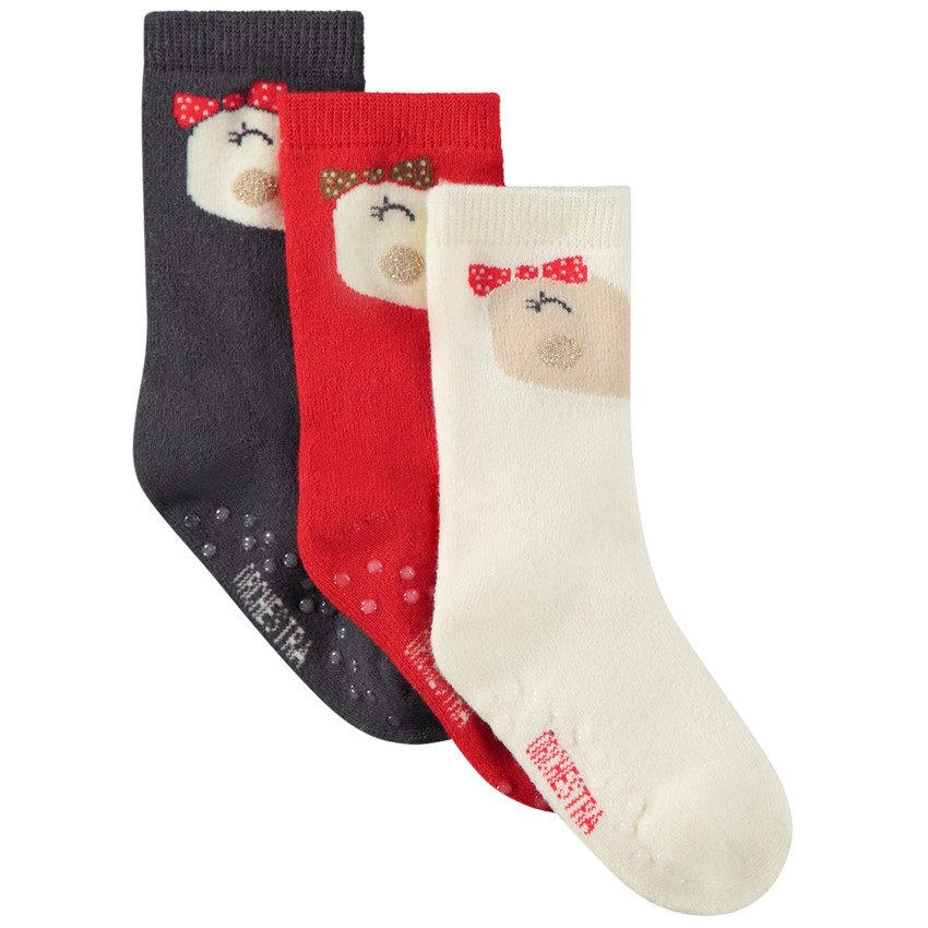Lot de 3 paires de chaussettes antidérapantes print pingouin pour fille