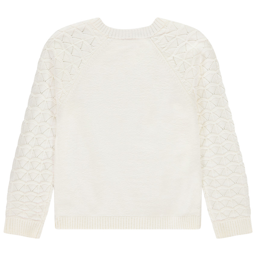 Pull manches longues uni en tricot fantaisie fille 