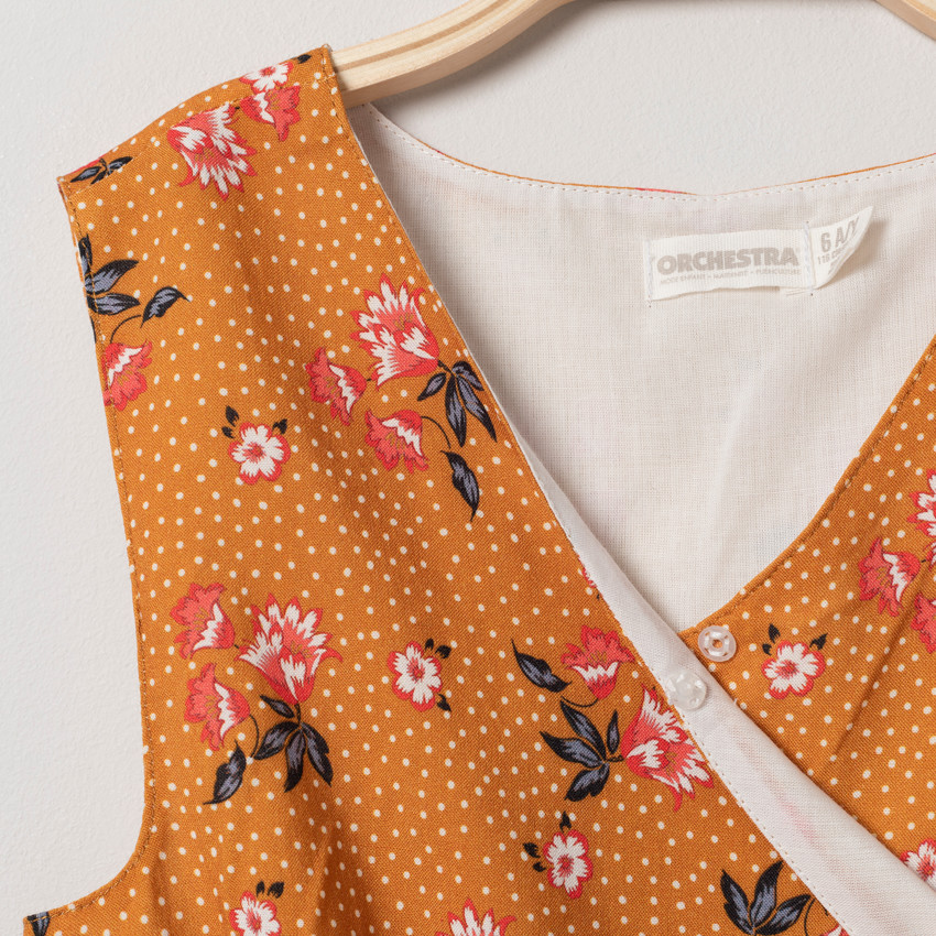 Robe sans manches à col croisé imprimée pois et fleurs  