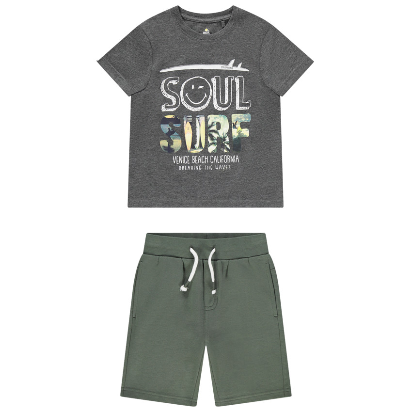 Ensemble avec t-shirt print SmileyWorld et bermuda uni 