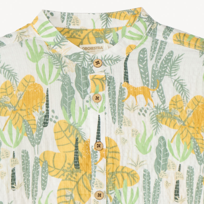 Chemise manches courtes col mao imprimé jungle pour garçon 