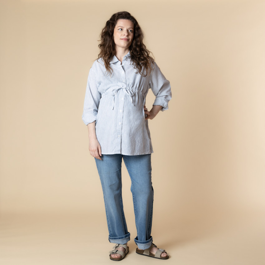 Chemise manches longues de grossesse et d'allaitement rayée avec lien 