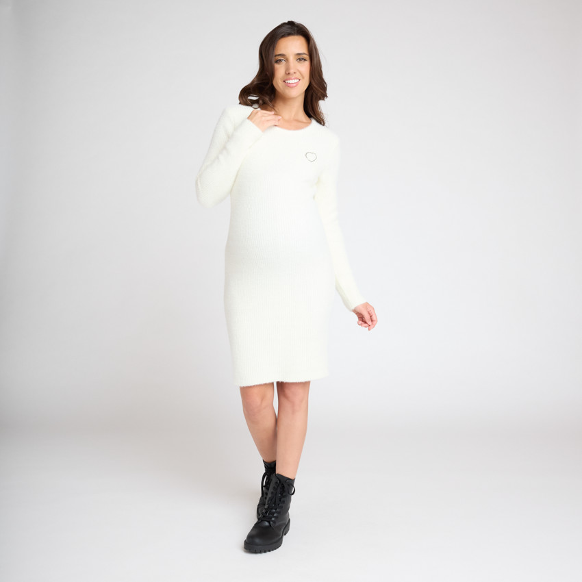 Robe manches longues en tricot pelucheux pour femme