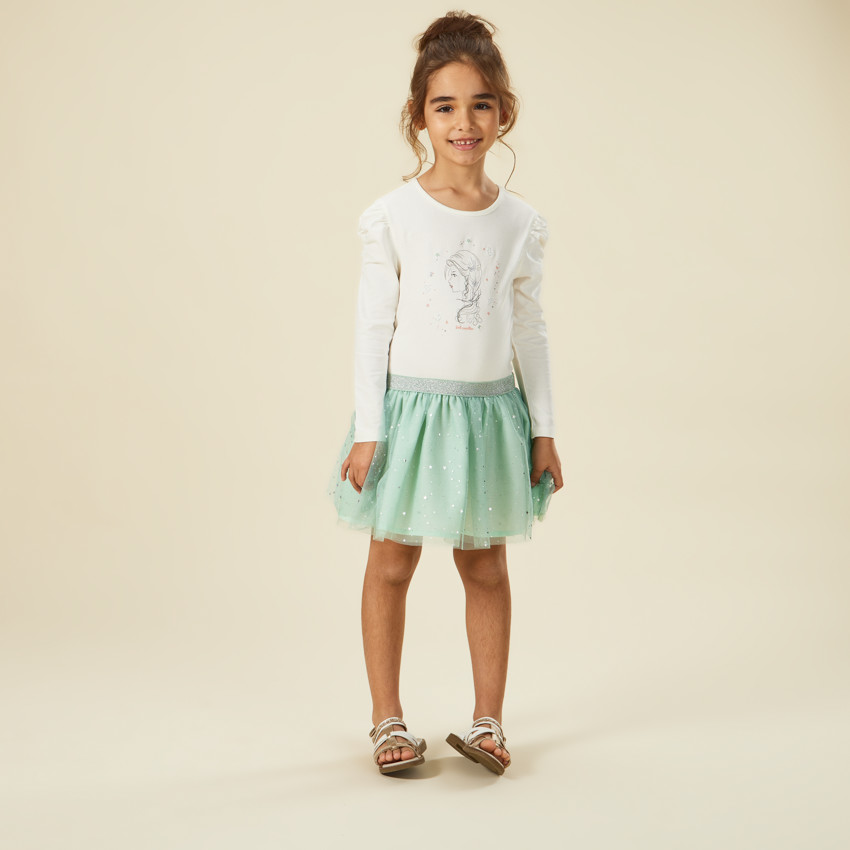 Robe bi-matière effet 2 en 1 avec tulle étoilé pour fille 
