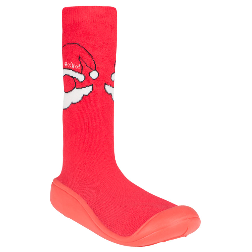 chaussons forme chaussettes motif tête de père noel - rouge