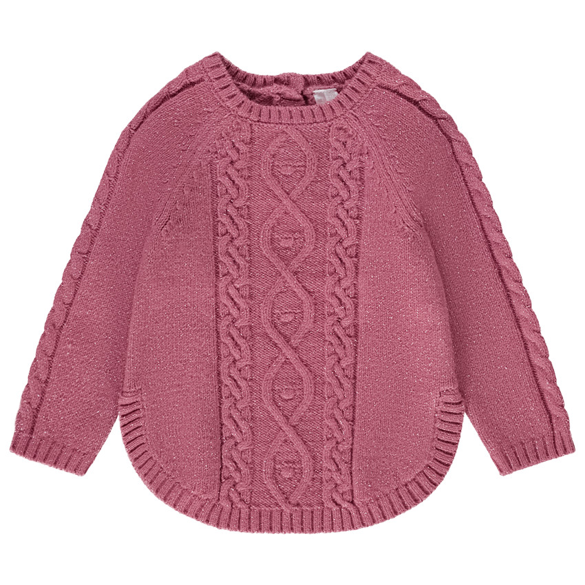 pull poncho en tricot uni pour bébé fille - prune