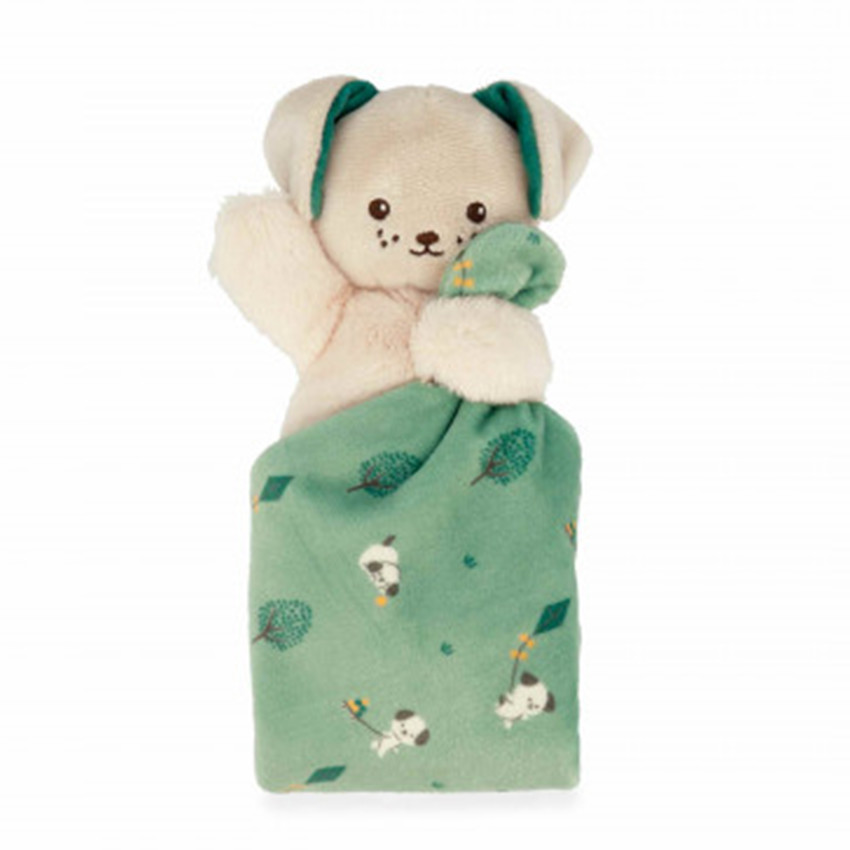 Doudou chien avec carré Vert 