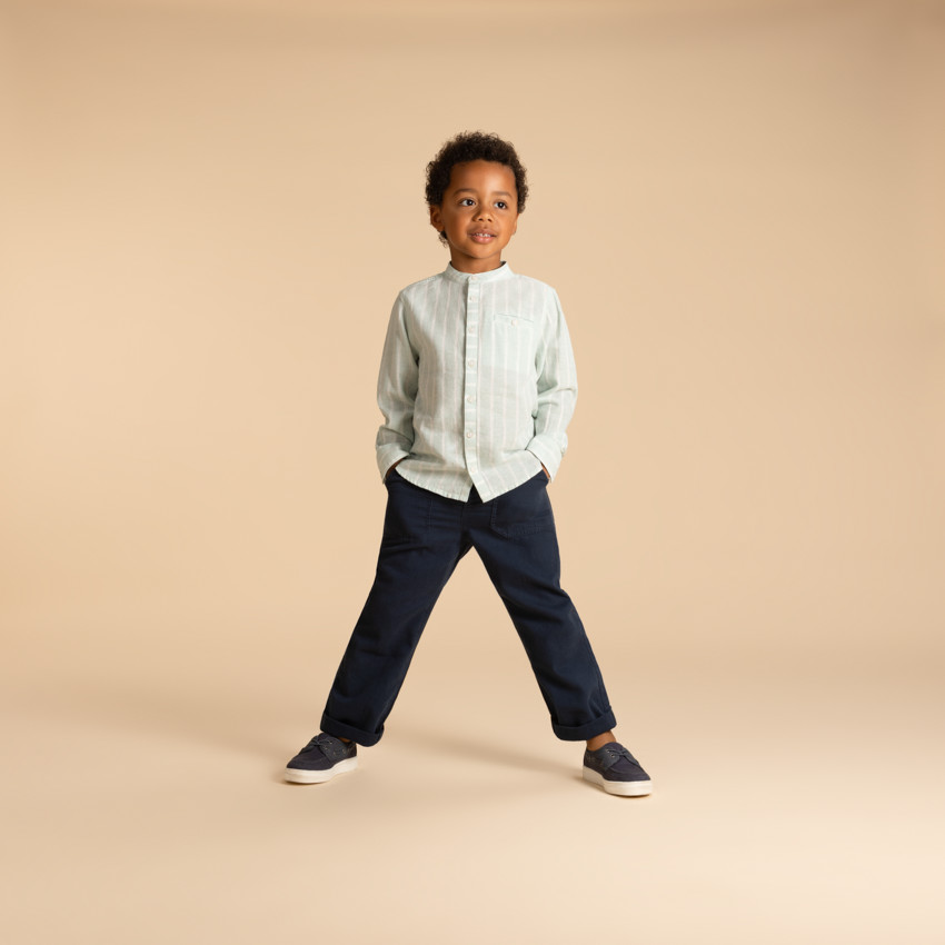 Chemise manches longues à rayures et col mao pour garçon  