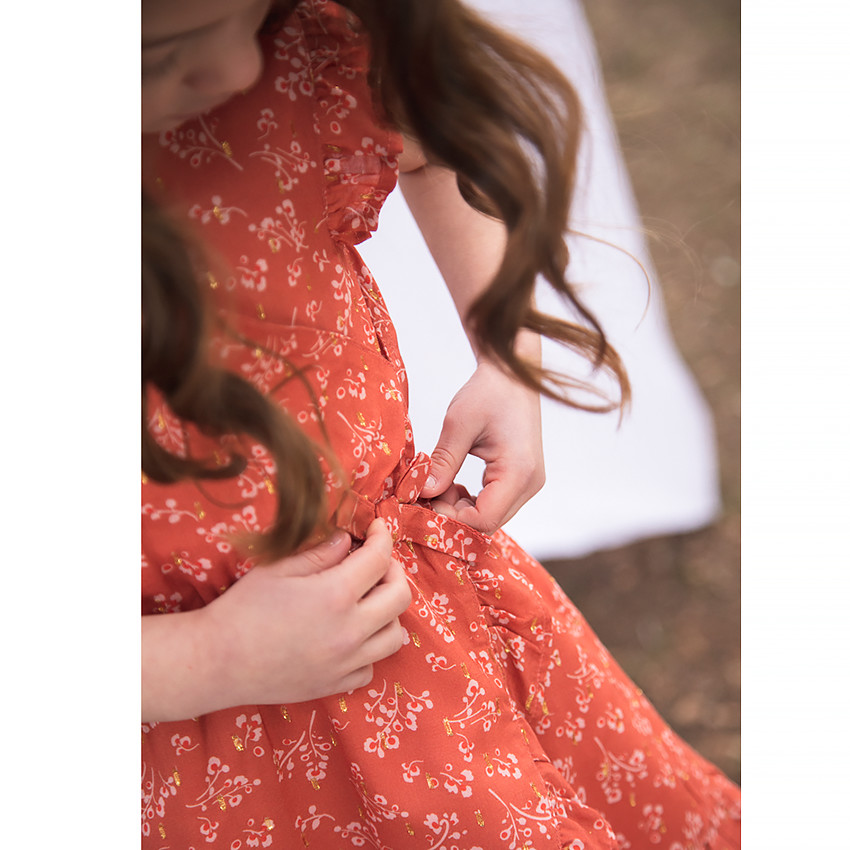 Robe manches courtes en voile de coton imprimé pour fille 