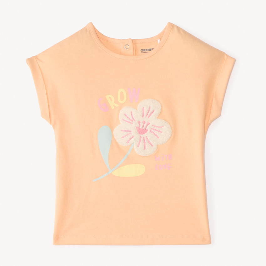 T-shirt manches courtes avec fleur en patch bouclettes pour bébé fille 