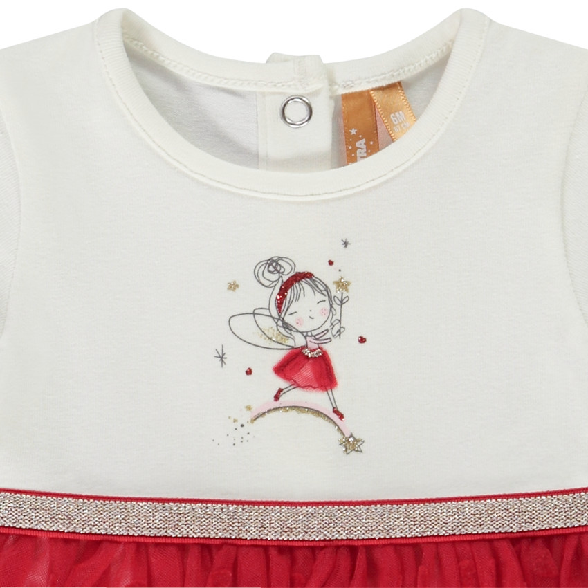 Robe body effet 2 en 1 en tulle floqué cœurs pour bébé fille 