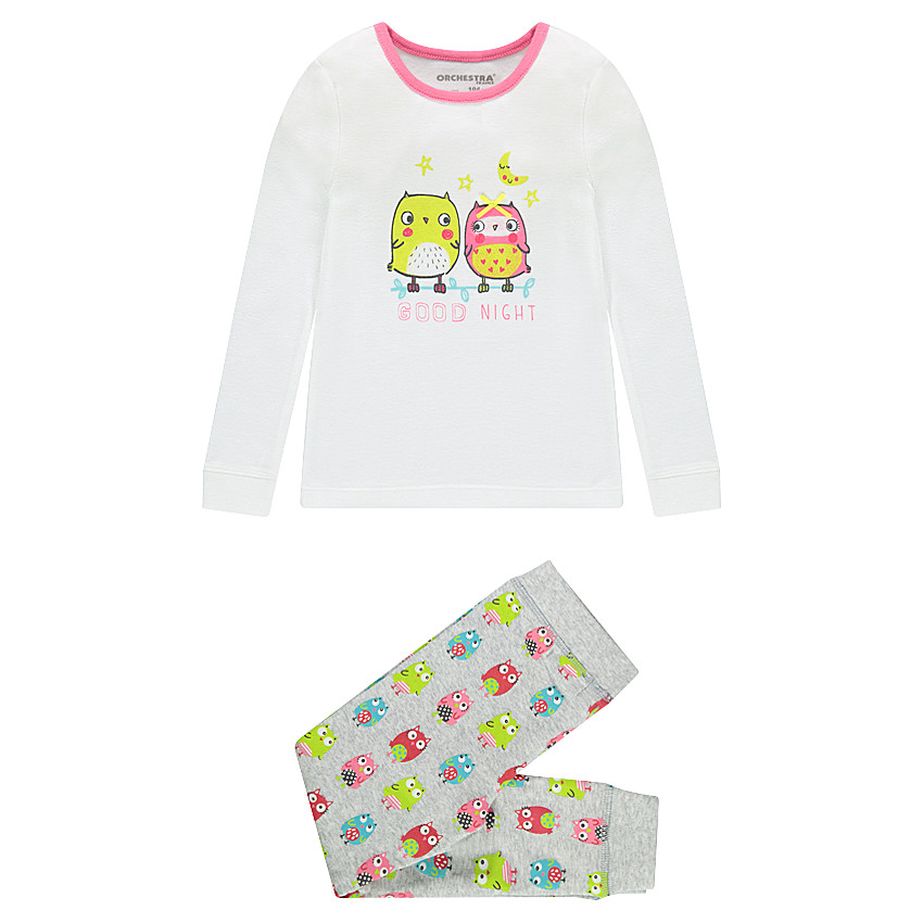 Pyjama long en coton print et imprimé chouettes fantaisie 