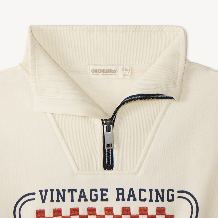 Sweat col zippé garçon motif vintage racing 
