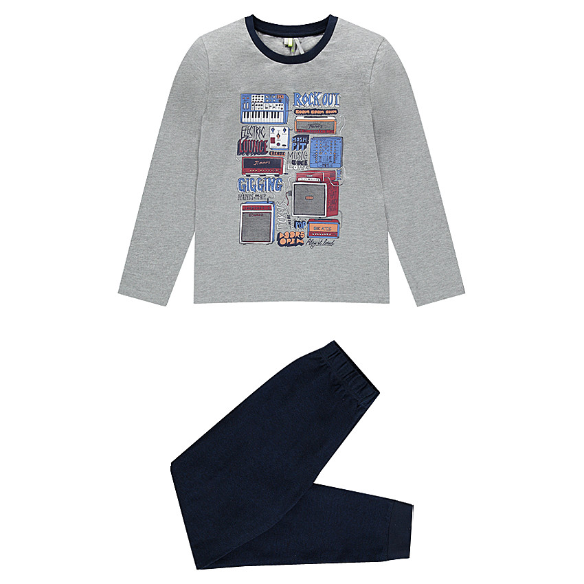 Pyjama en jersey avec haut imprimé et bas en coton piqué 