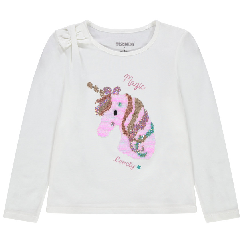 T-shirt manches longues en coton bio à licorne en sequins magiques 