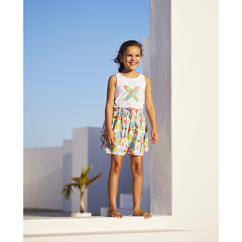 Robe effet 2 en 1 imprimé tropical pour fille
