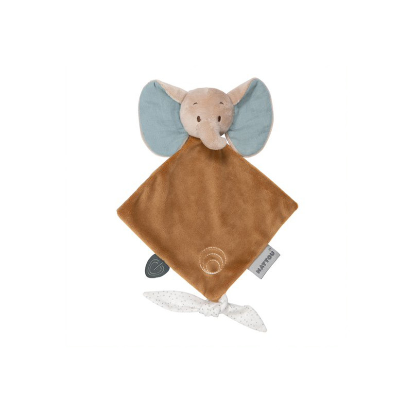 Doudou mini éléphant plat Luna & Axel - Vert/Beige Main Doudou mini éléphant plat Luna & Axel - Vert/Beige