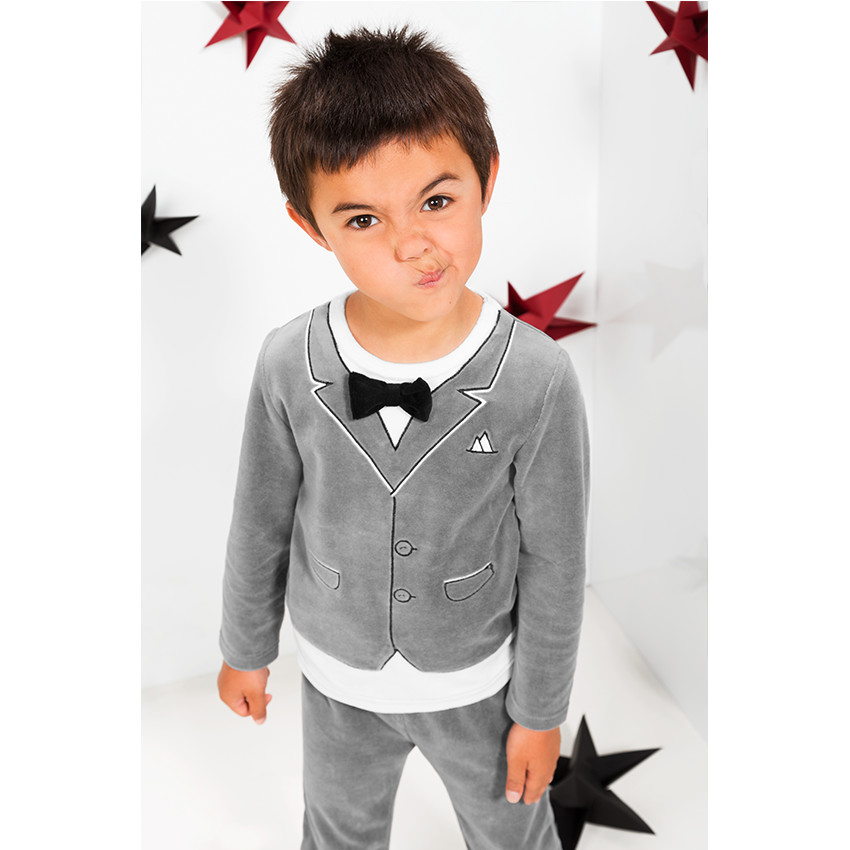 Pyjama en velours effet costume avec noeud papillon  