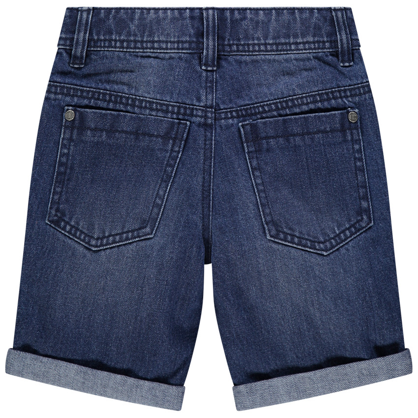 Bermuda en jean effet used à bandes appliquées 