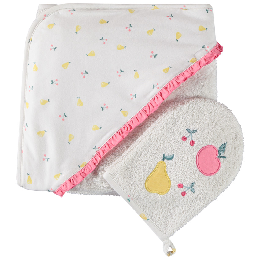Set de bain cape + gant en éponge pour bébé fille 