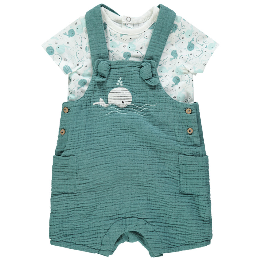 Ensemble t-shirt et salopette en gaze de coton bébé garçon 