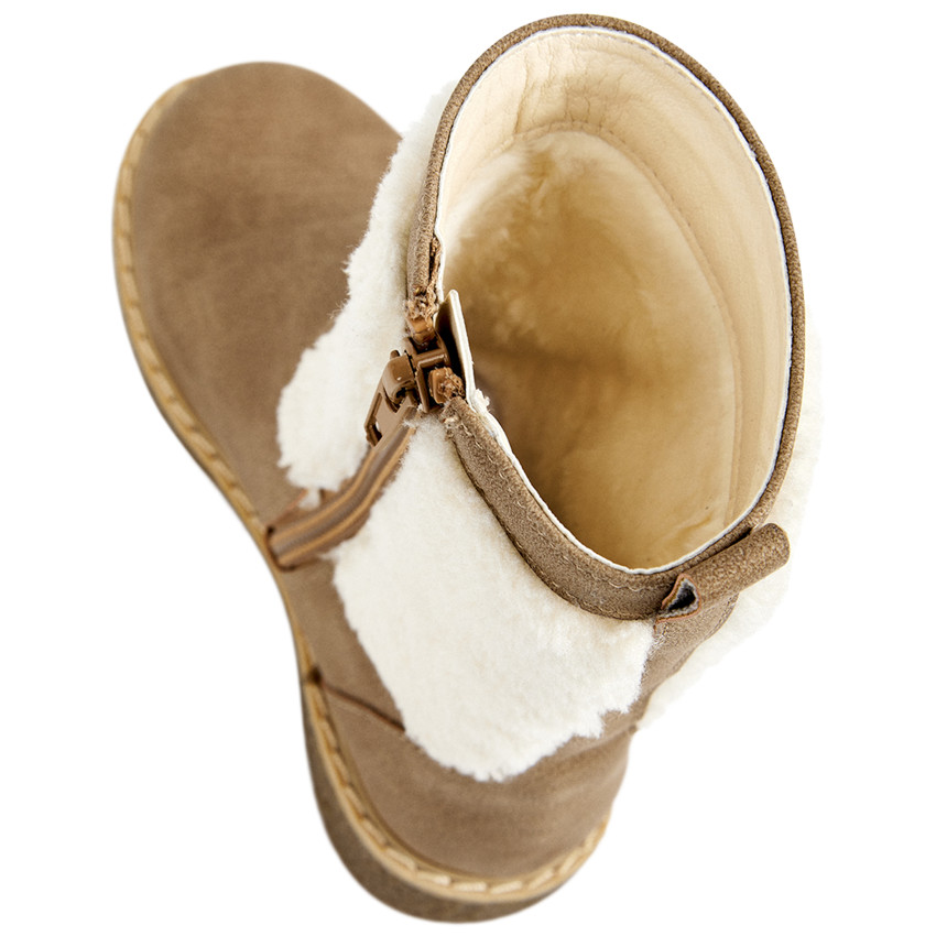 Bottes beiges à zip avec moumoute pour fille 