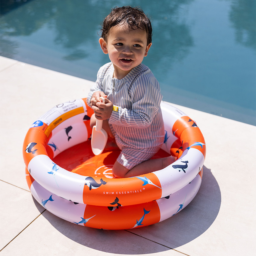 Piscine bébé à 2 anneaux rouge imprimé baleine 60 x 60 x 15 cm