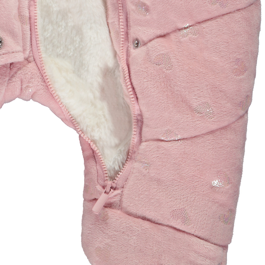 Combi-pilote imprimé cœurs iridescents pour bébé fille avec finitions différentes selon l'âge 