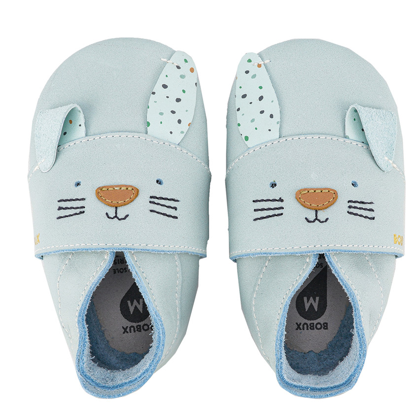 Bobux - Chaussons en cuir Soft Soles Taille M - Hopsy le lapin - Bleu