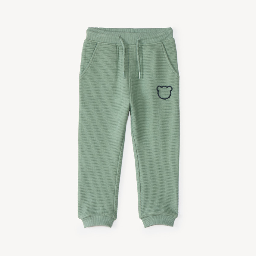 Pantalon de jogging bébé garçon en maille nid d'abeille motif ourson 