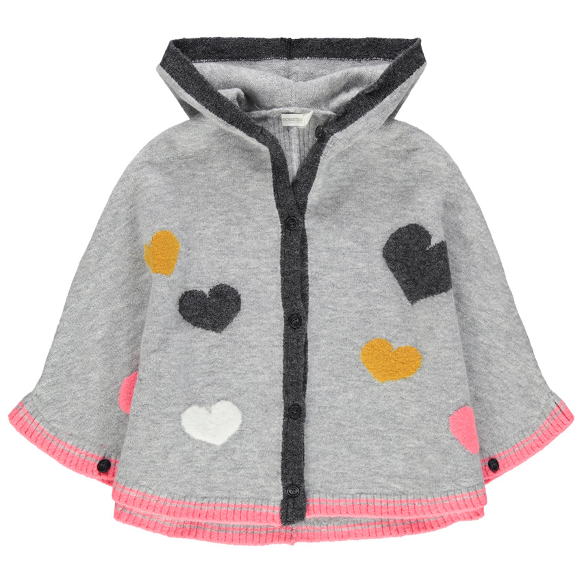 Gilet tricot à capuche motifs coeur 