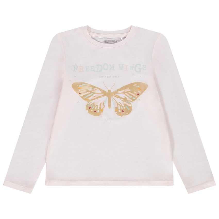 T-shirt manches longues en jersey foil print papillon pour fille