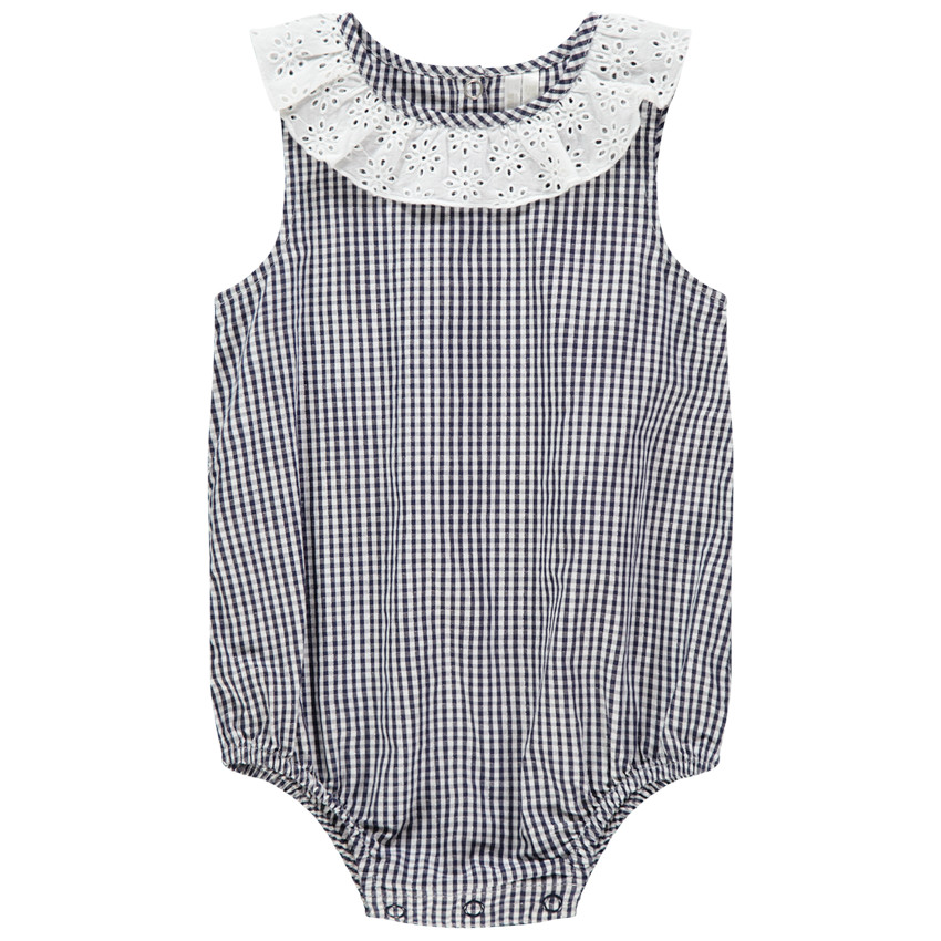 Combinaison à carreaux vichy et col en broderie anglaise 
