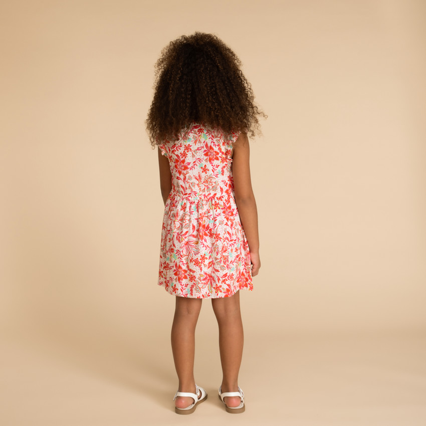 Robe manches courtes boutonnée imprimé végétal pour fille 