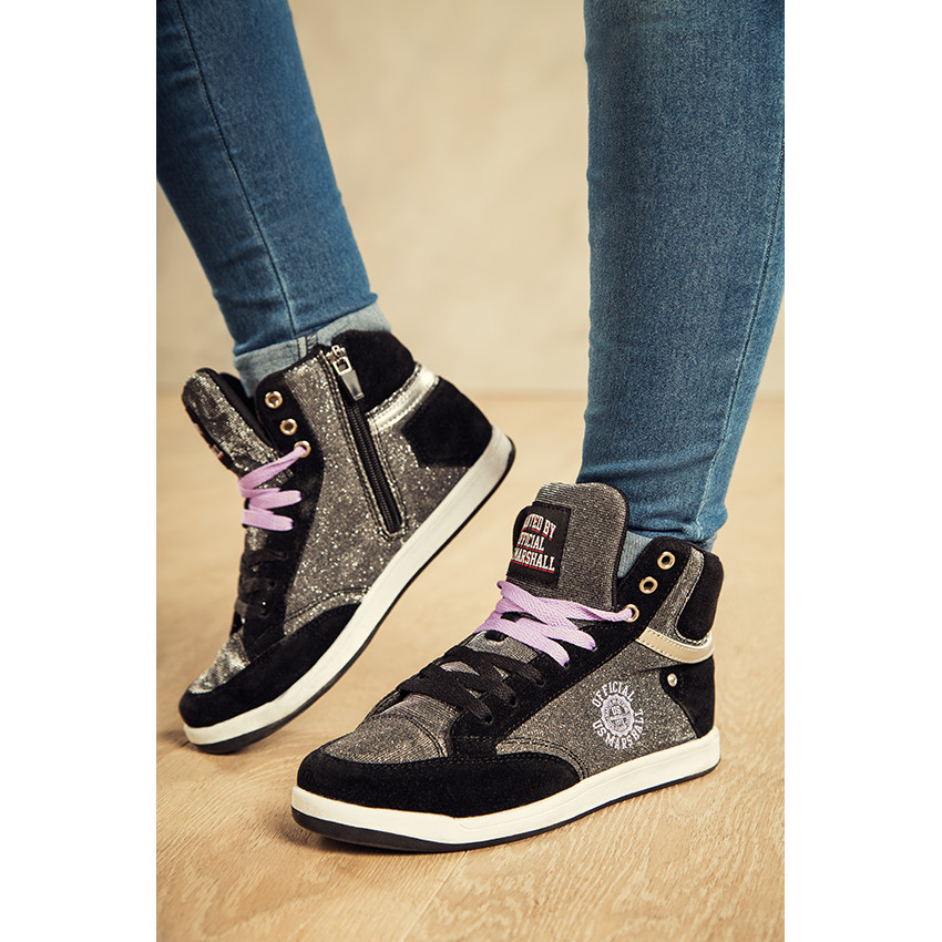 US Marshall Baskets montantes noires et argentées à lacets et zip du 36 au 38 