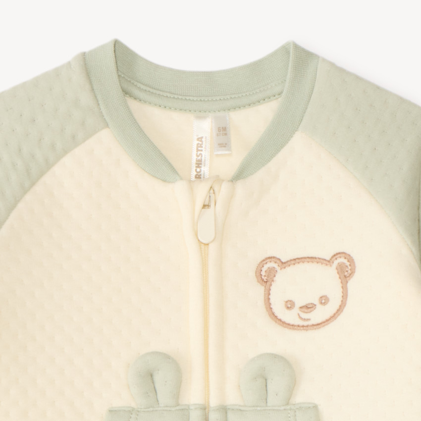 Combinaison longue bi color motifs ourson pour bébé garçon 