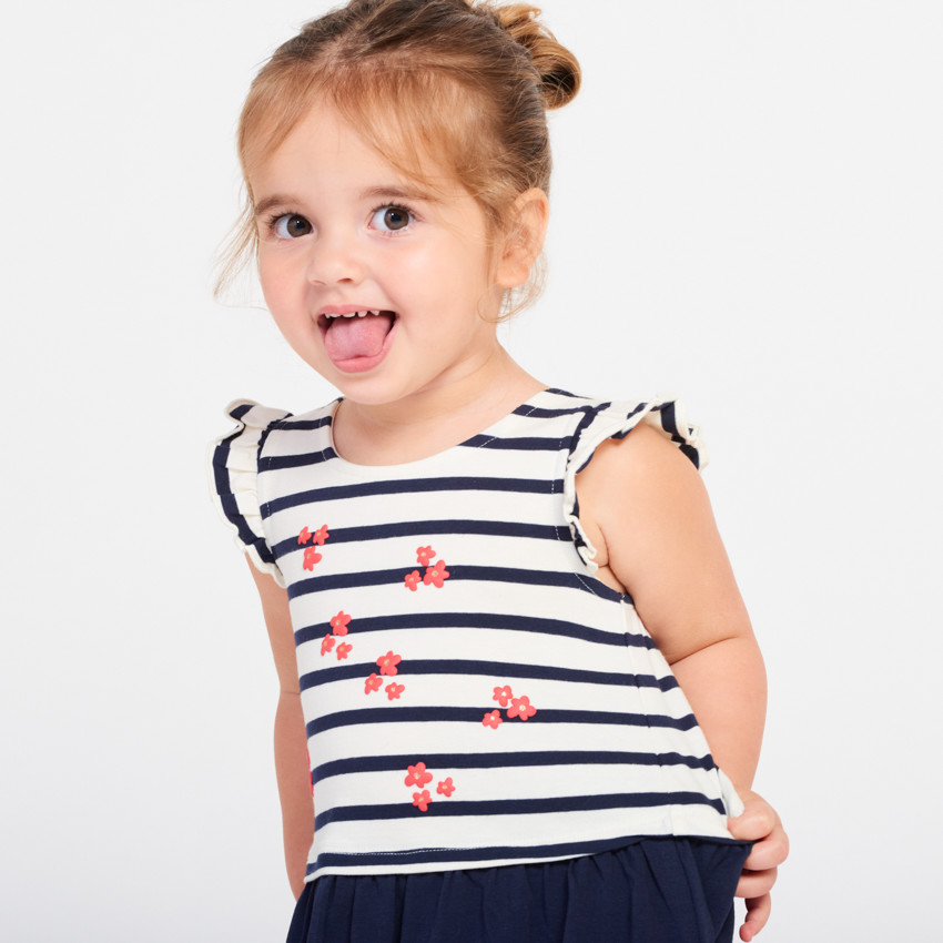 Robe effet 2 en 1 rayée et printée pour bébé fille 